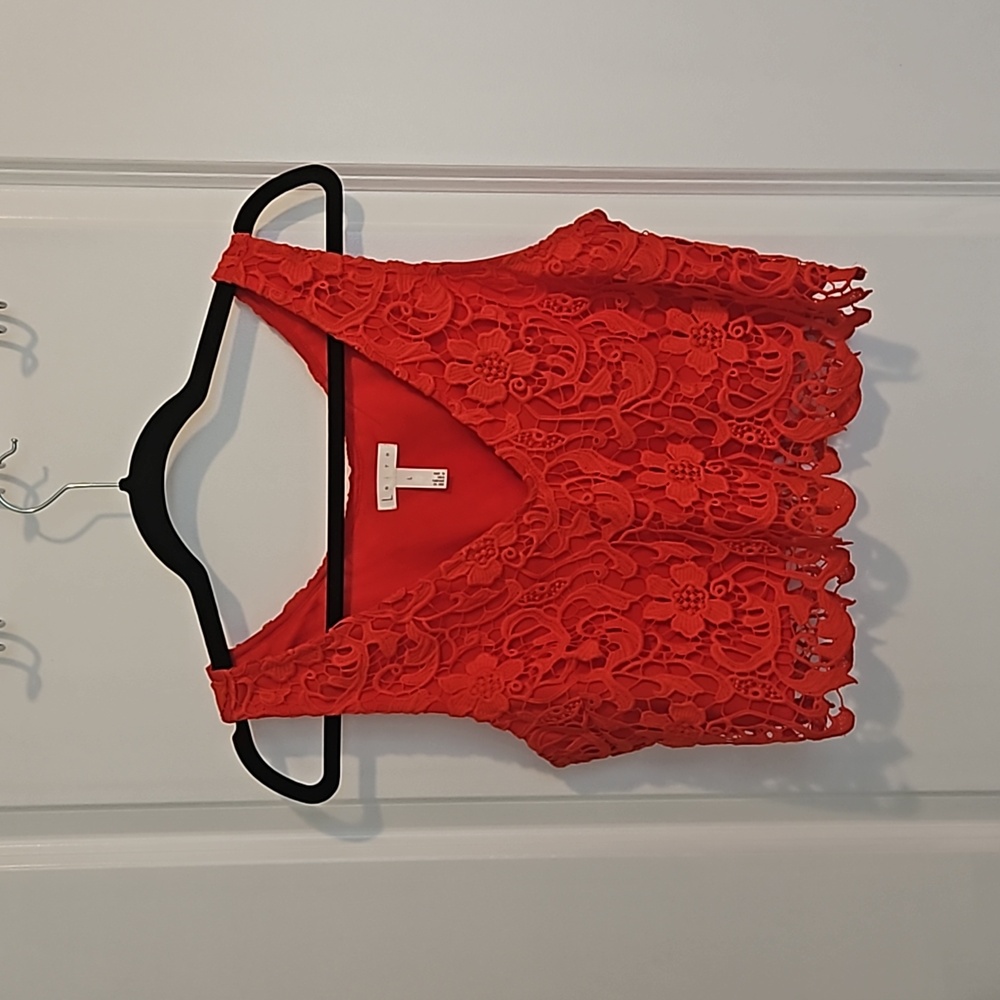 Leith Red Crochet Two Piece Set (Top Size L, Skirt M)